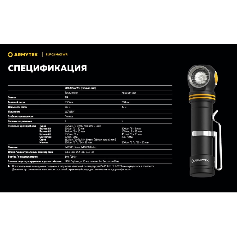 Налобный фонарь Armytek Elf C2 MAX WR WARM